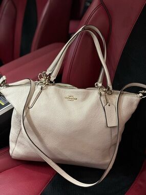 Coach Pebble Leather Shoulder Bag in Light Cream with Gold Hardware